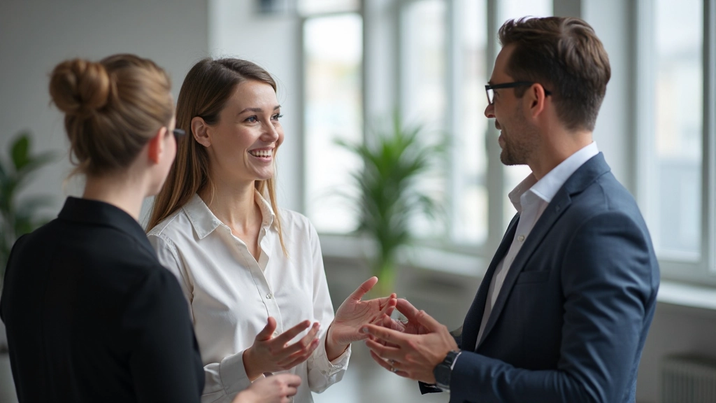 Professionele communicatie in zakelijke omgeving met twee collega's