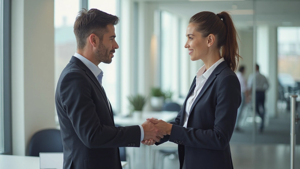 Professioneel portret van twee mensen in zakelijk gesprek in modern kantoor